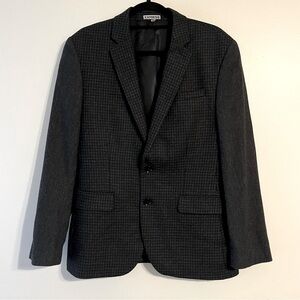 Express photographer fitted men’s wool blend fine plaid twill blazer EUC